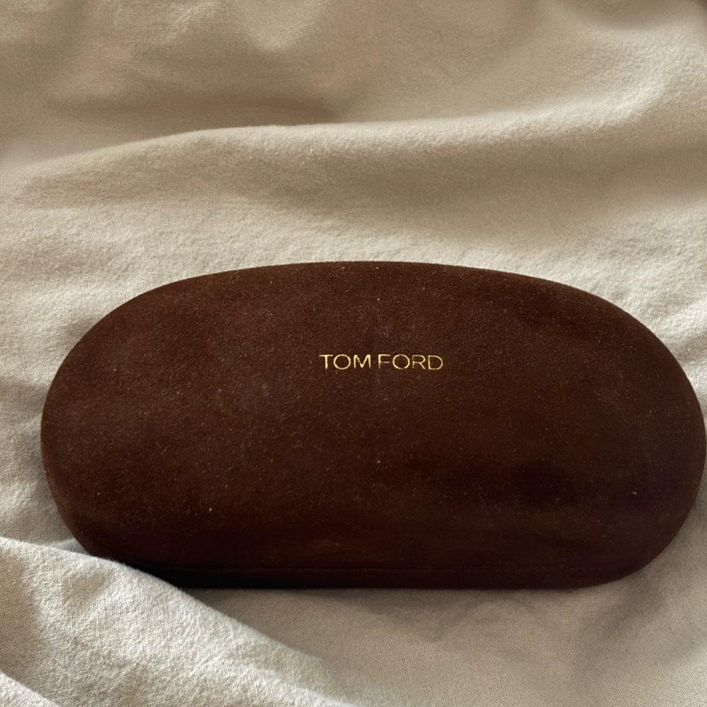 Tom Ford Brown Suede Glasses Case with Gold Logo